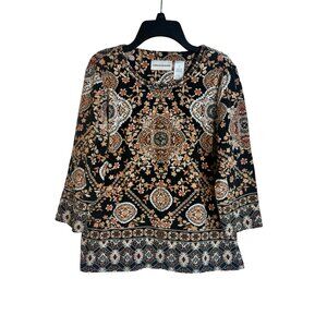 Alfred Dunner Top Small 3/4 Sleeve Medallion Print Embellished